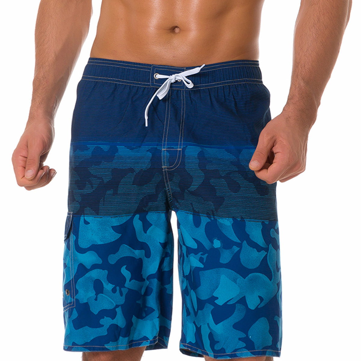 Short de plage bleu marine imprimé baleine pour hommes, maillot de bain décontracté