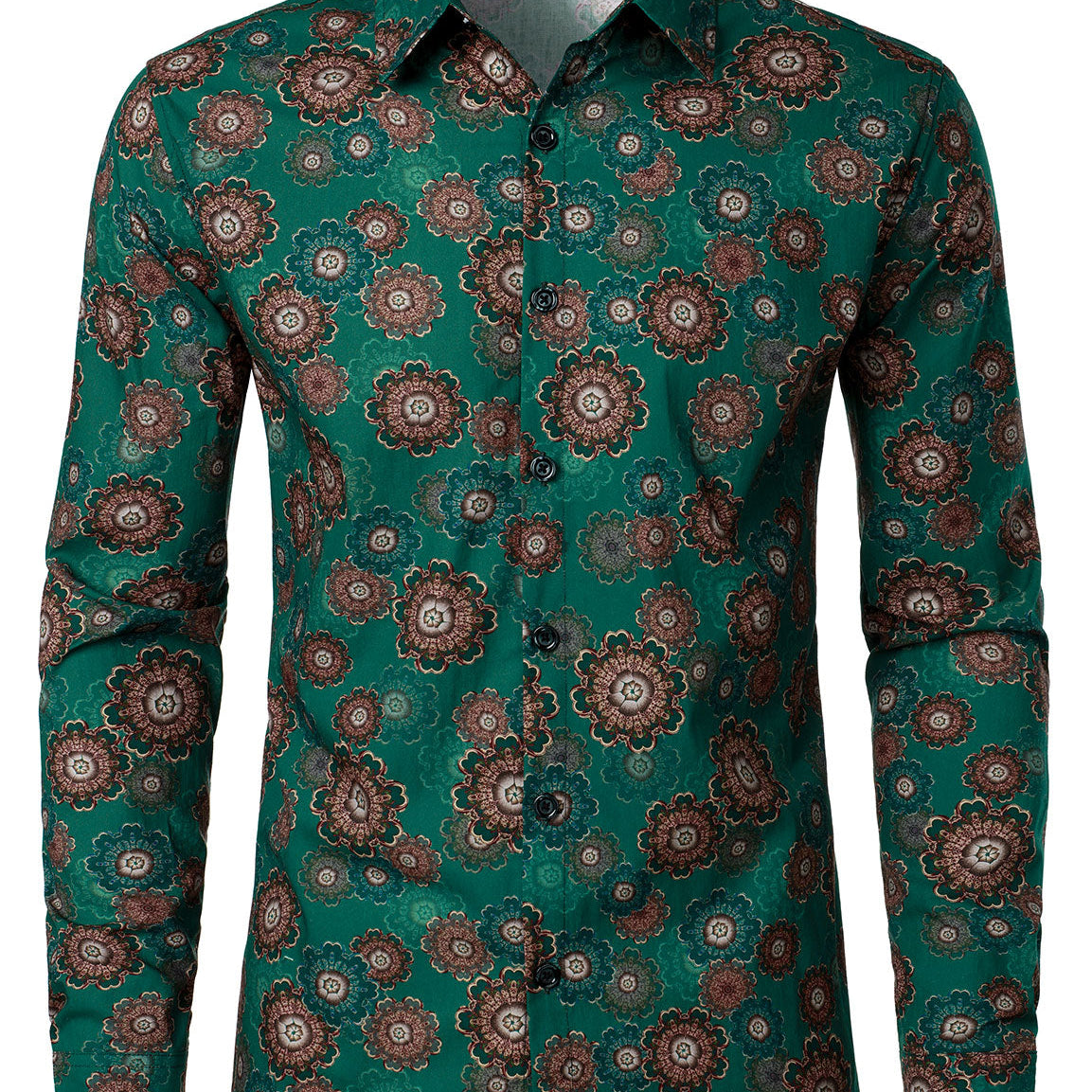 Chemise boutonnée à manches longues en coton à imprimé floral rétro pour homme