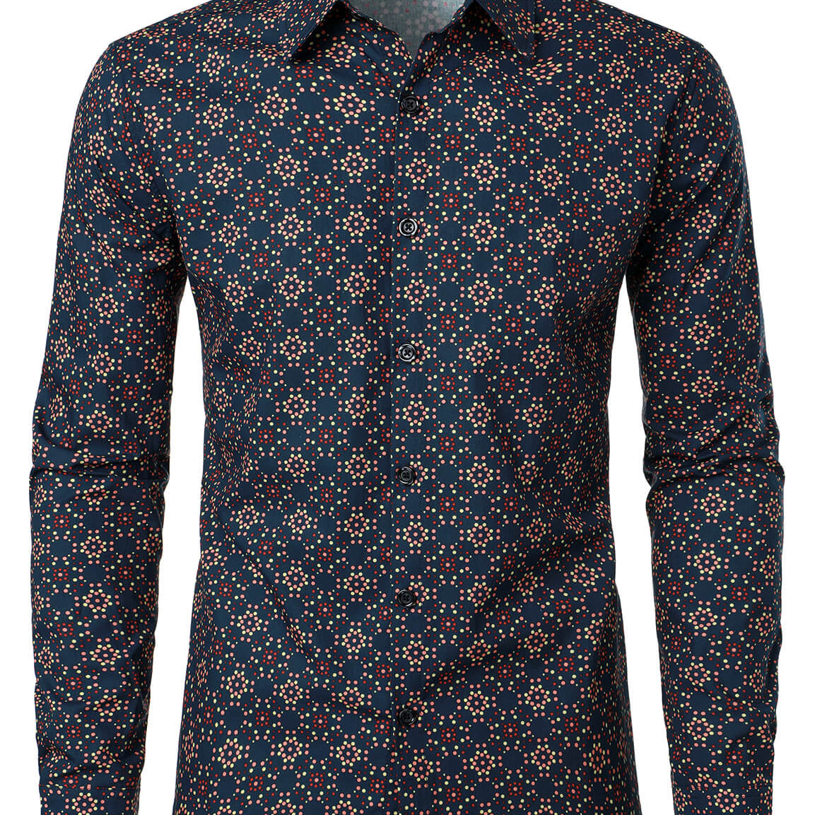Chemise boutonnée décontractée à manches longues en coton à imprimé rétro pour hommes