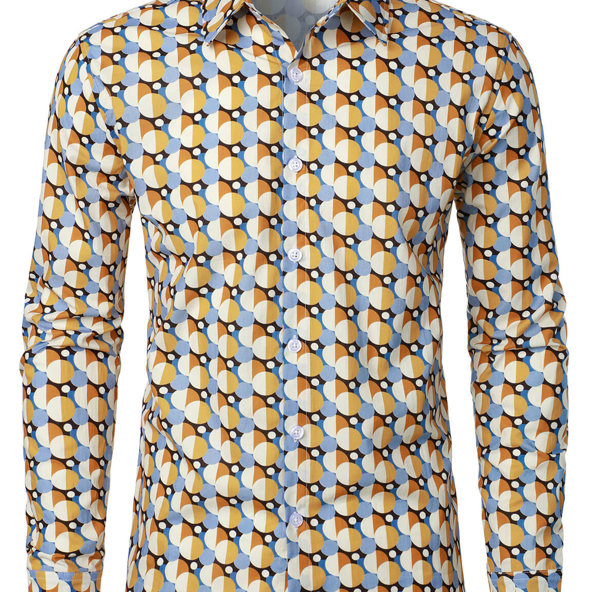 Chemise boutonnée à manches longues en coton pour homme, décontractée et à motif géométrique rond