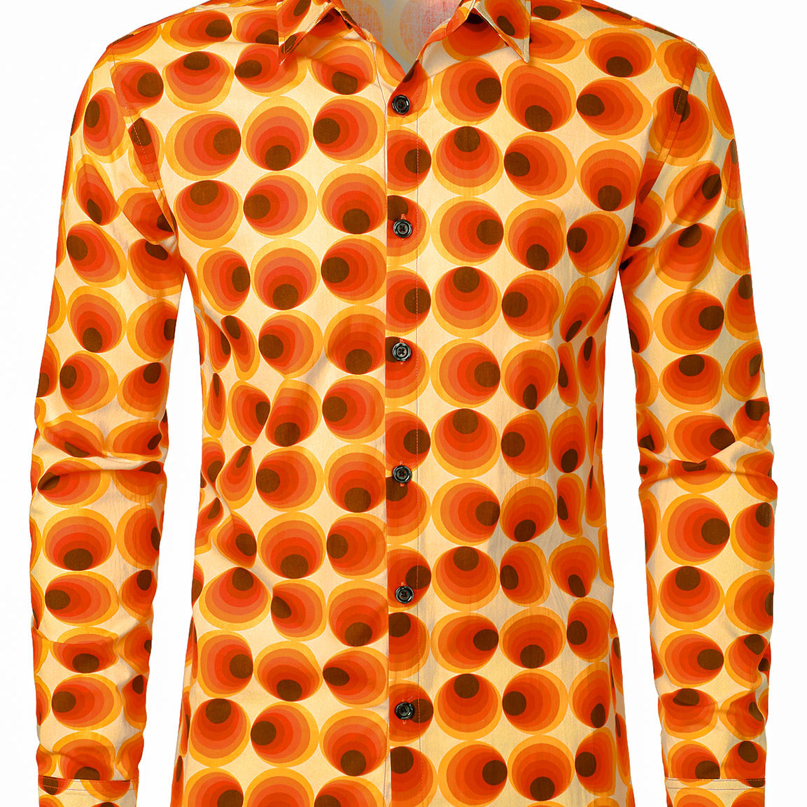 Chemise à manches longues à imprimé géométrique rond en coton rétro des années 70 pour homme