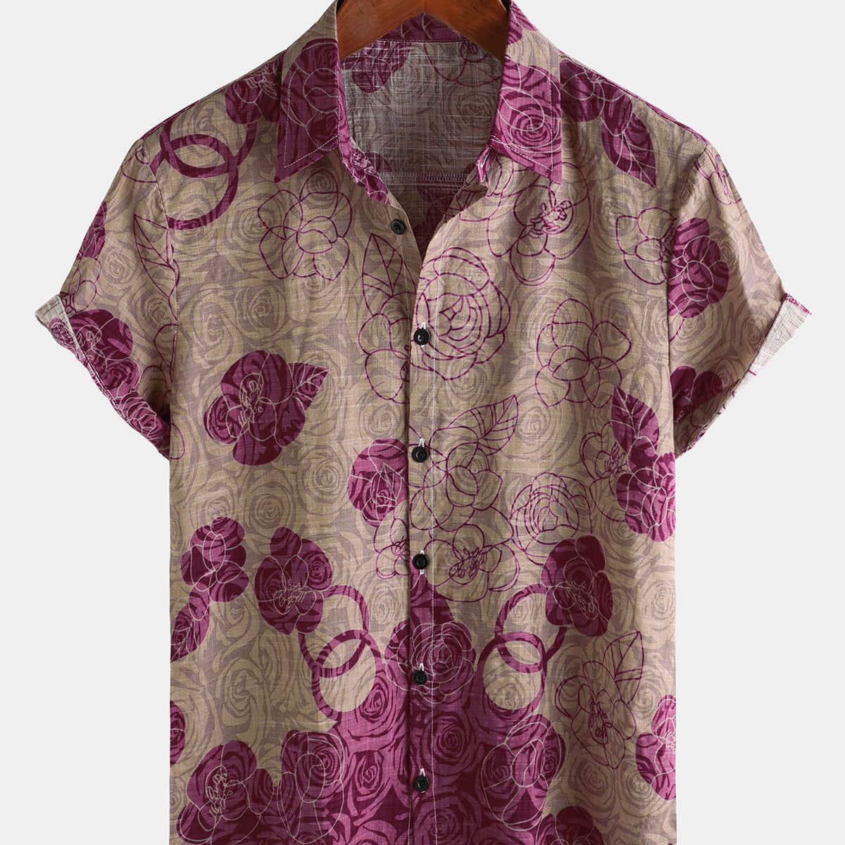 Chemise décontractée à manches courtes à imprimé floral vintage pour homme