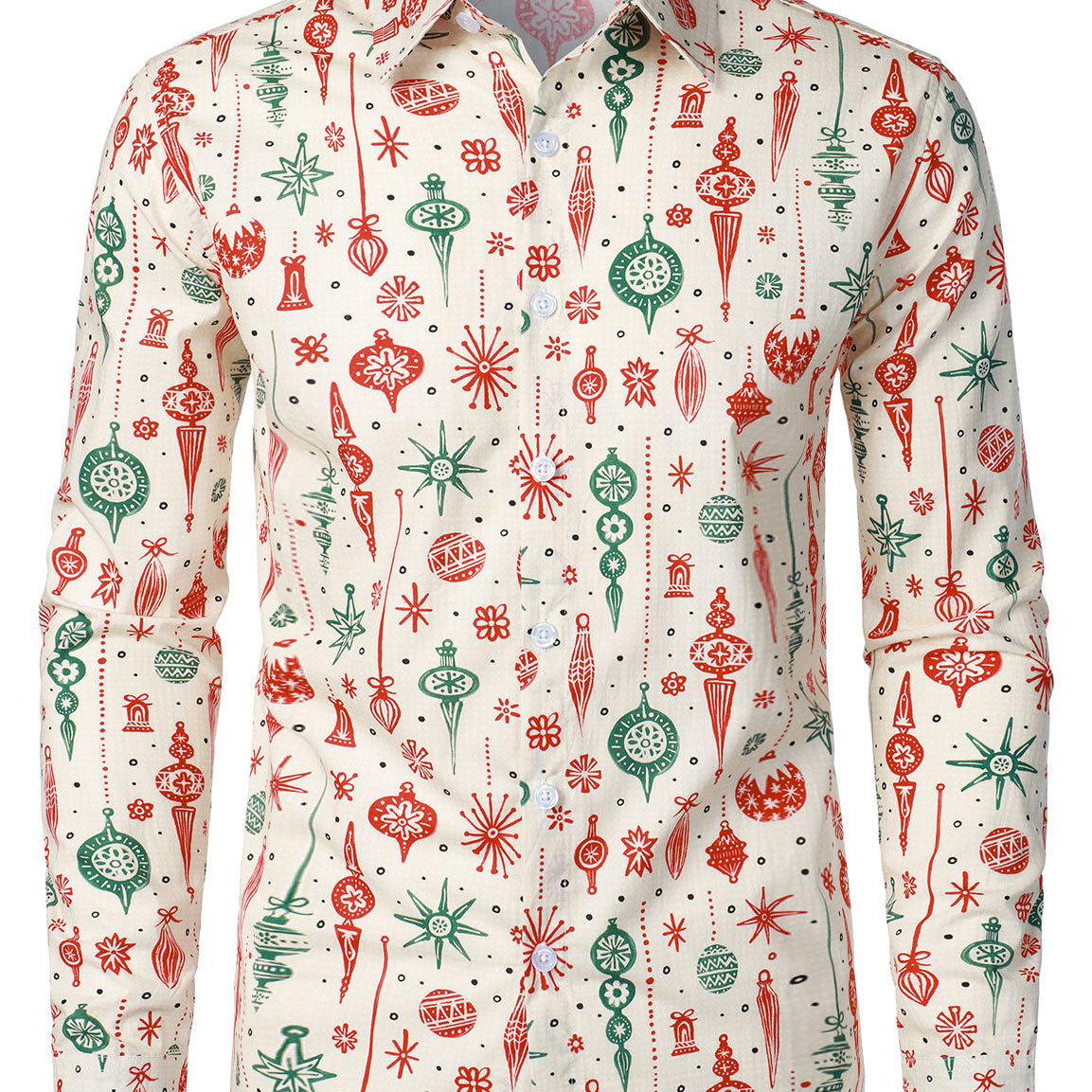 Chemise à manches longues en coton avec imprimé décorations de Noël drôle pour homme