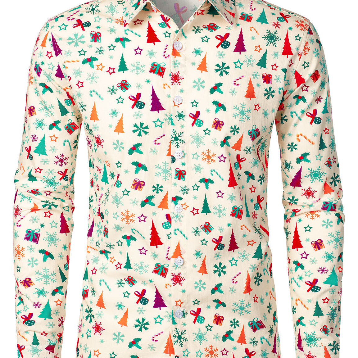 Chemise à manches longues en coton avec motif arbre de Noël pour homme
