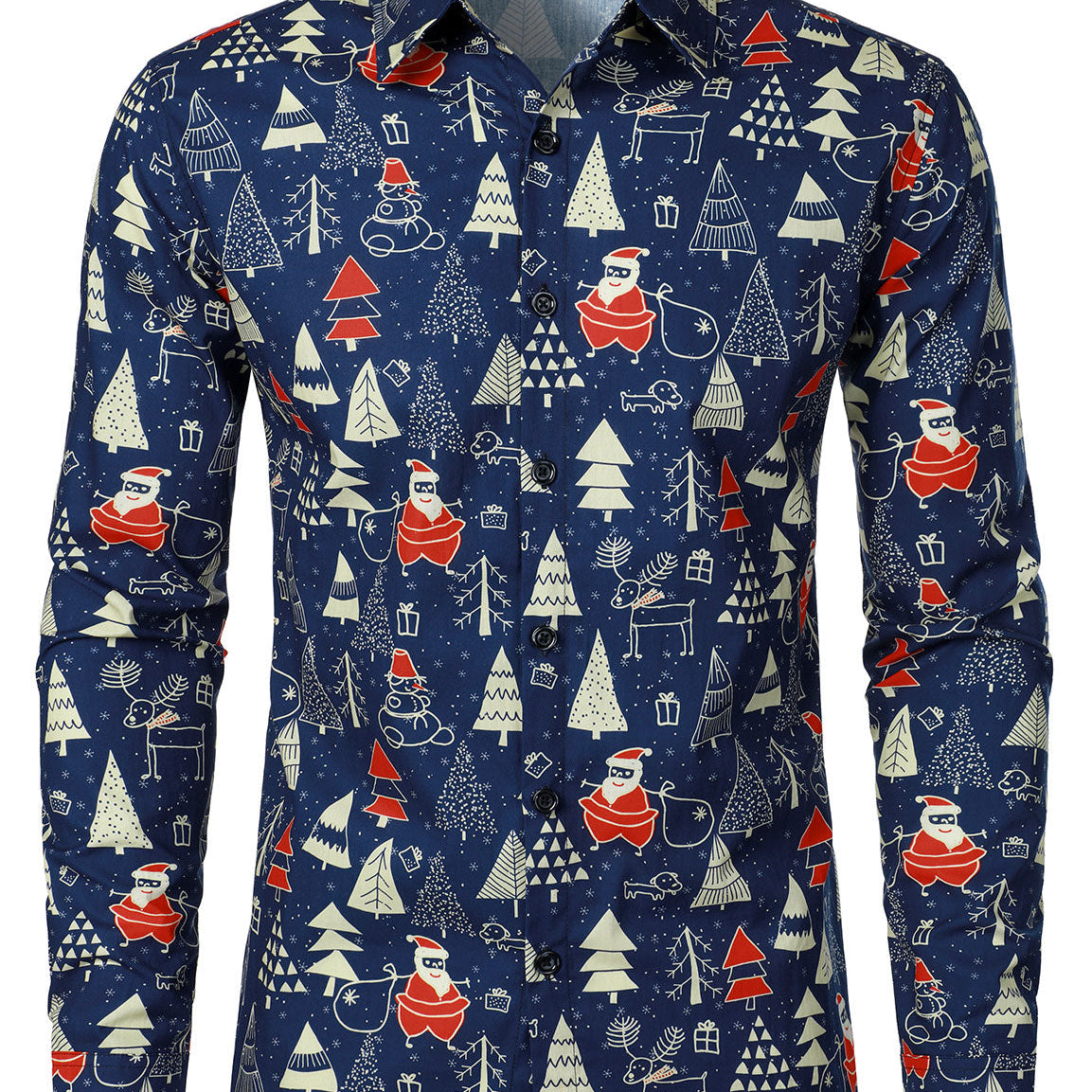 Chemise à manches longues en coton avec motif Père Noël pour homme