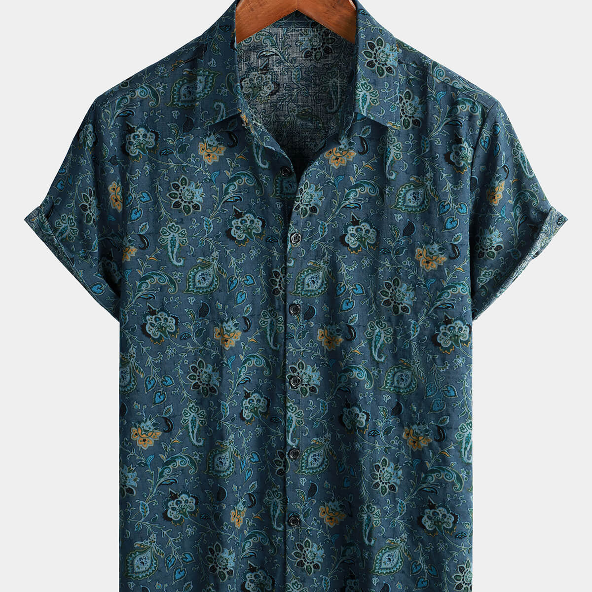 Chemise Homme Relco Manches Courtes Bleu Vert Tonique - Style Rétro Indie - Neuf Avec Étiquettes - Coton