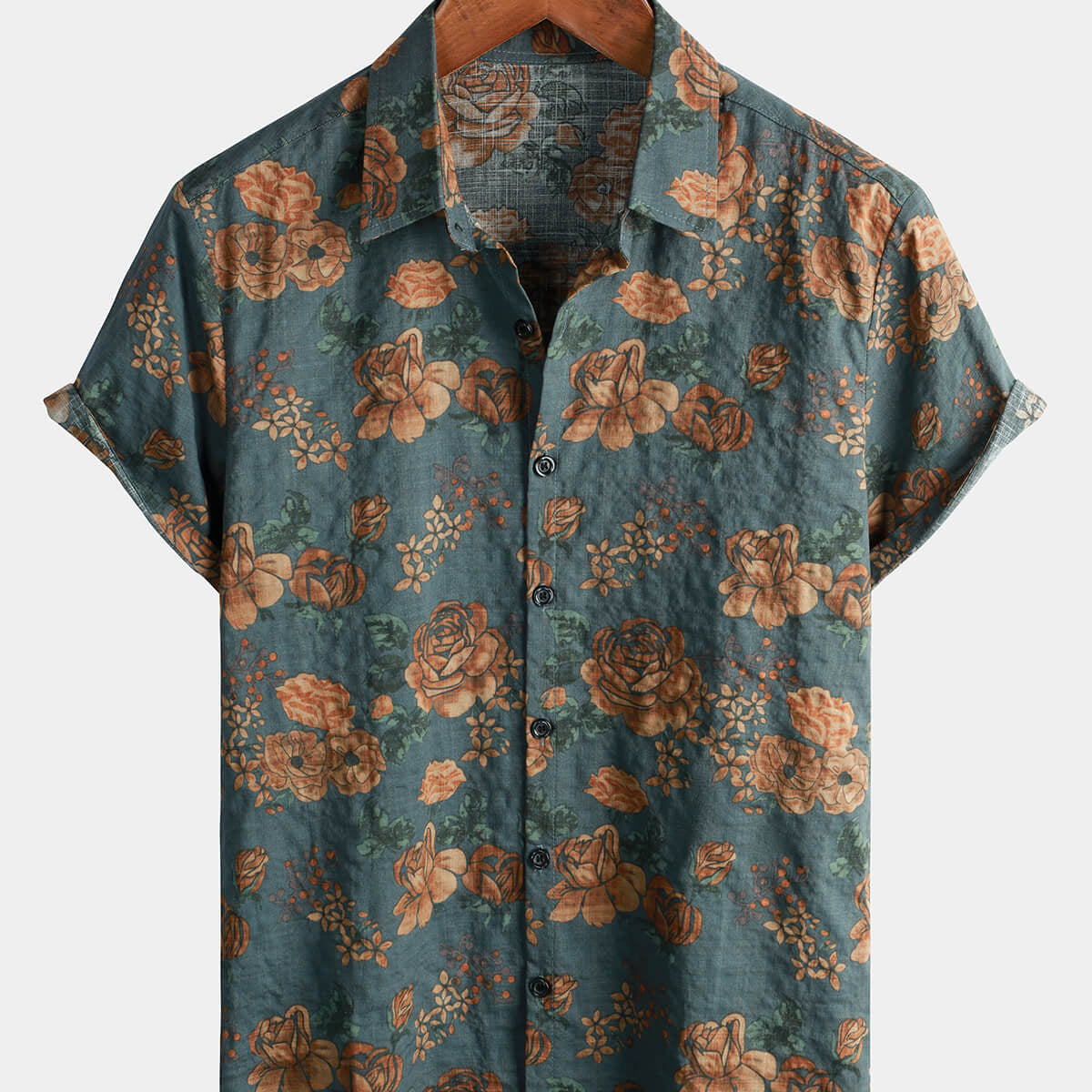 Chemise à manches courtes de vacances d'été bleu vintage à fleurs rétro pour hommes