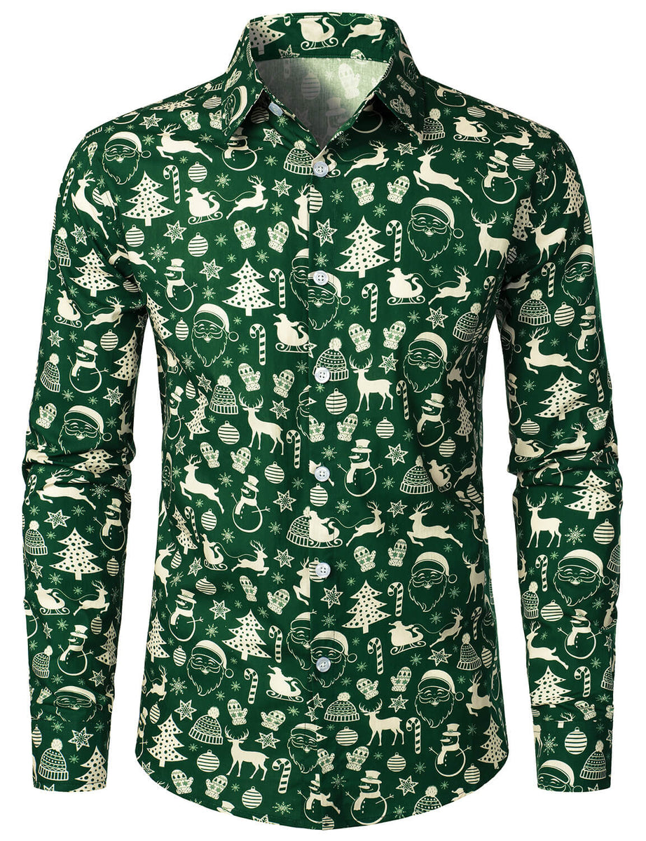 Chemise De Noël Pour Homme Père Noël - Coupe Ajustée Manches Longues, Chemise Moche Et Funky Pour Les Fêtes