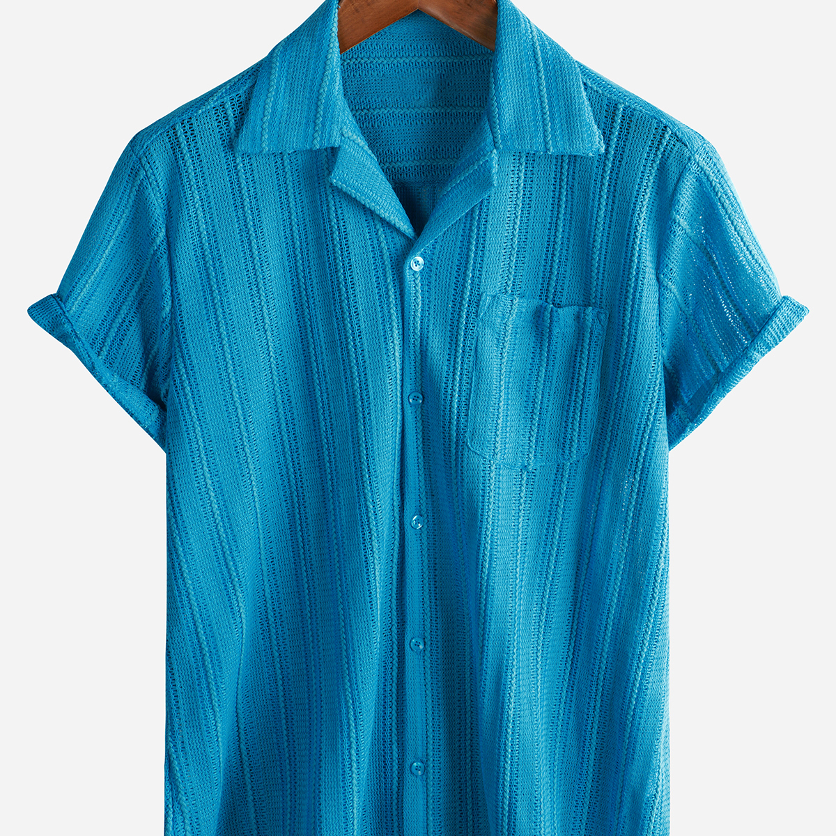 Chemise d'été en dentelle à manches courtes pour hommes, décontractée avec boutons, idéale pour la plage