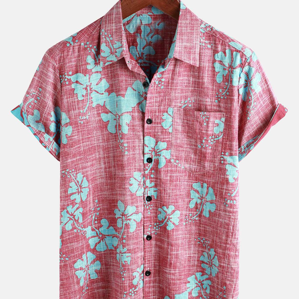 Chemise hawaïenne tropicale de plage boutonnée à manches courtes vintage à fleurs rouges pour hommes