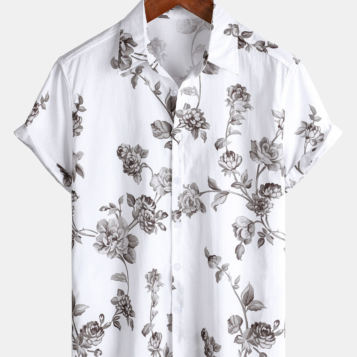 Chemise décontractée à manches courtes en coton à motif floral pour homme