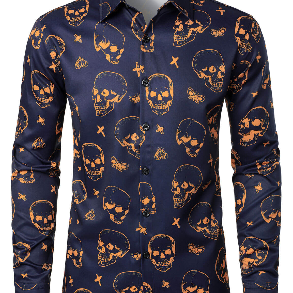 Chemise boutonnée à manches longues pour homme avec imprimé graphique de crâne orange