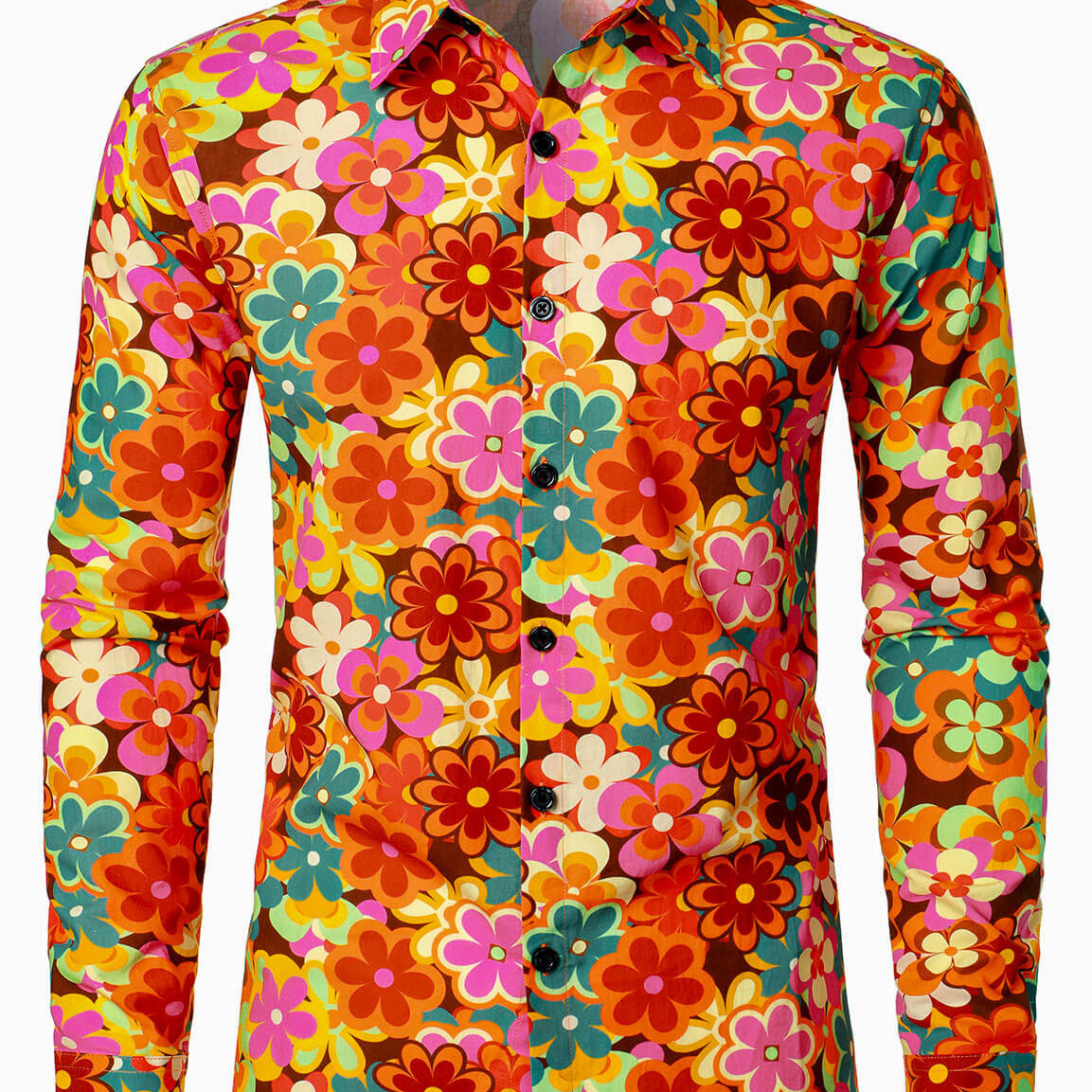 Chemise à manches longues pour homme à imprimé floral vintage des années 70