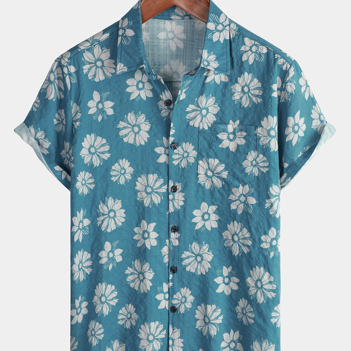 Chemise hawaïenne à manches courtes pour homme, motif floral, bleu, st