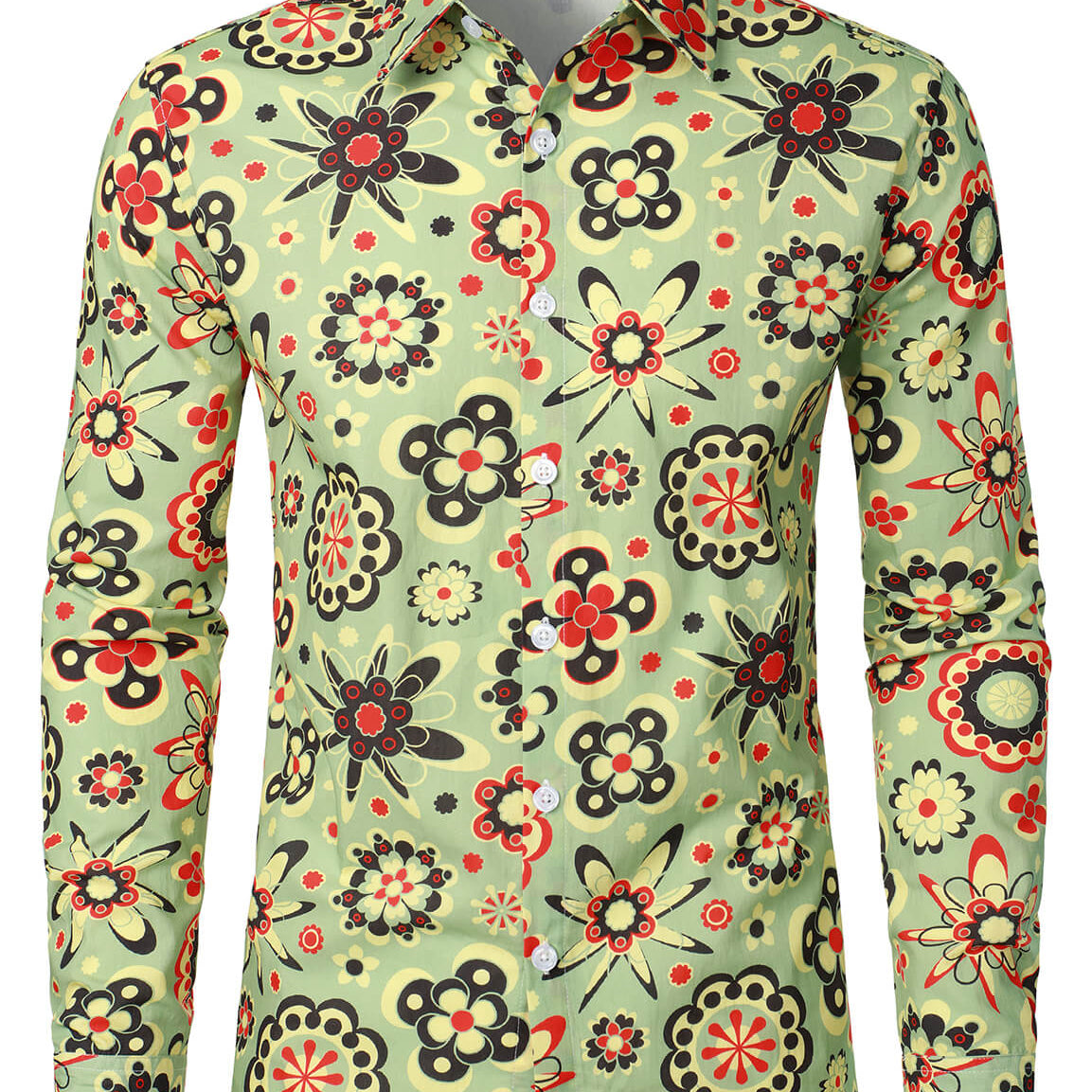 Chemise boutonnée à manches longues en coton à imprimé floral pour homme