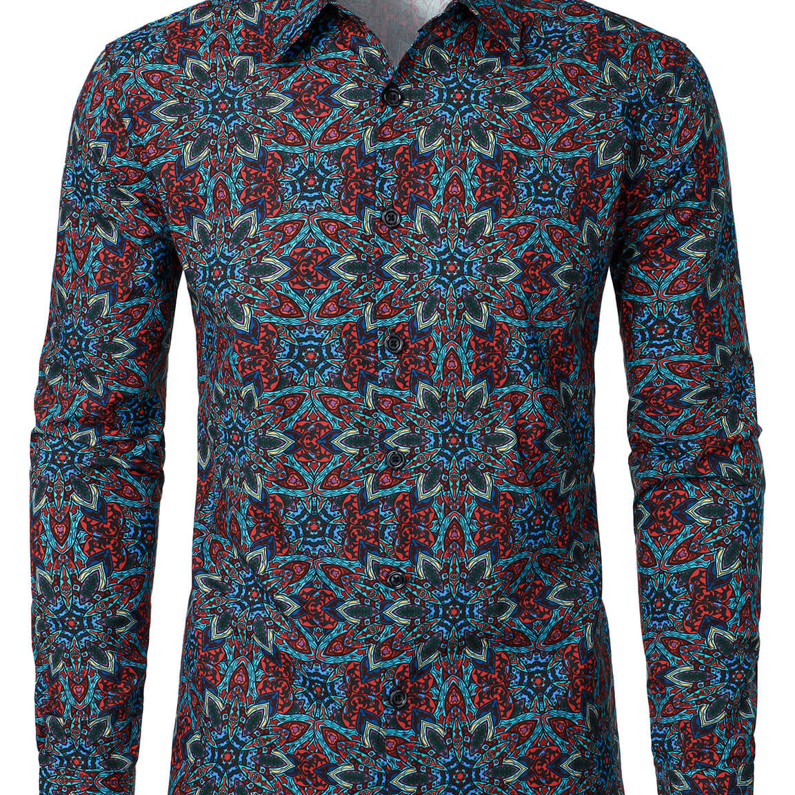Chemise boutonnée à manches longues en coton imprimé mandala pour homme