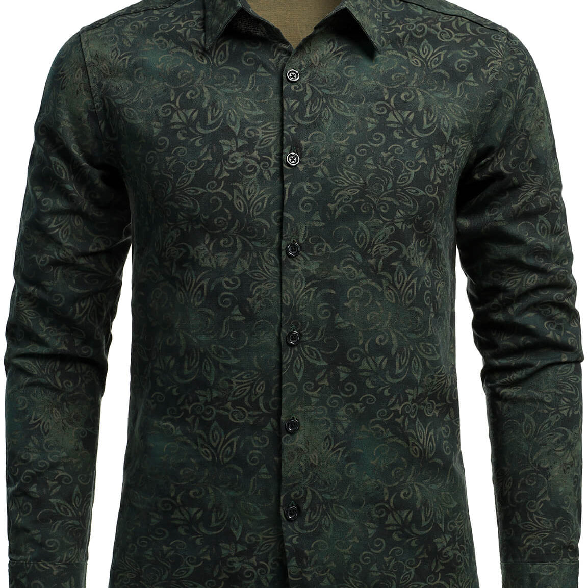 Chemise à manches longues verte à imprimé vintage pour homme