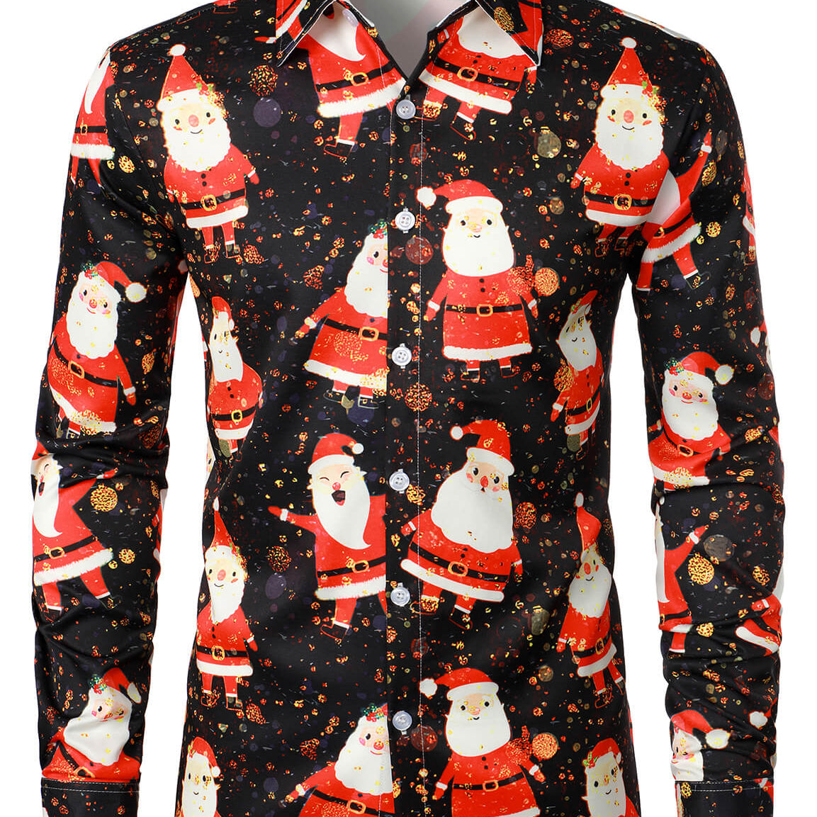 Chemise à manches longues boutonnée pour hommes, imprimé père noël mignon, vacances de noël