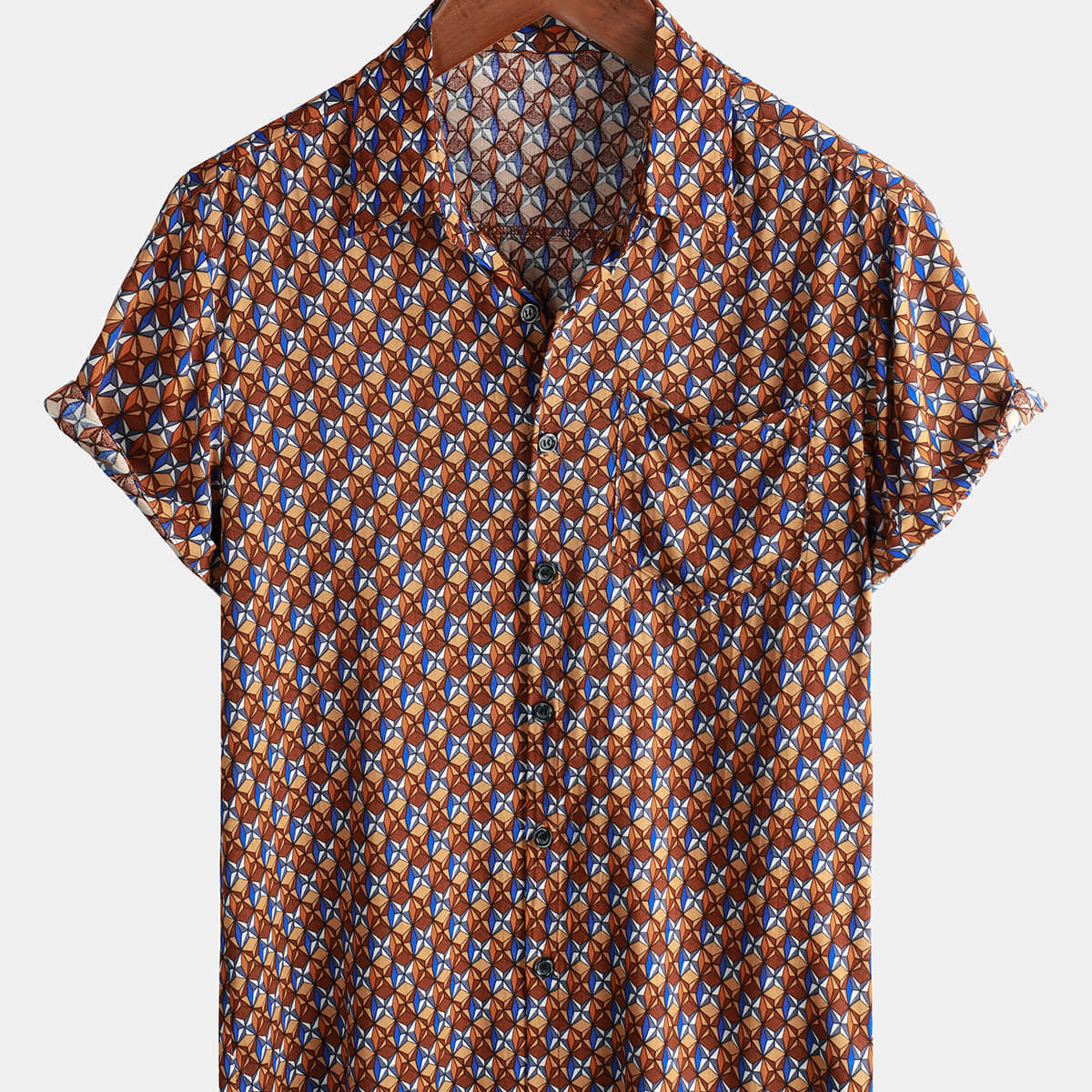 Chemise à manches courtes de plage géométrique vintage pour hommes