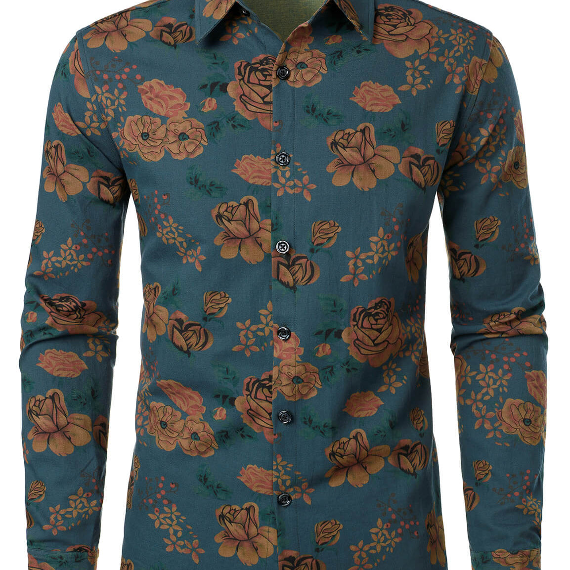 Chemise boutonnée à manches longues pour homme à imprimé floral bleu vintage