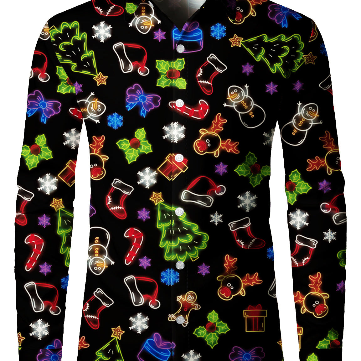 Chemise à manches longues pour hommes, drôle et néon pour les fêtes de Noël