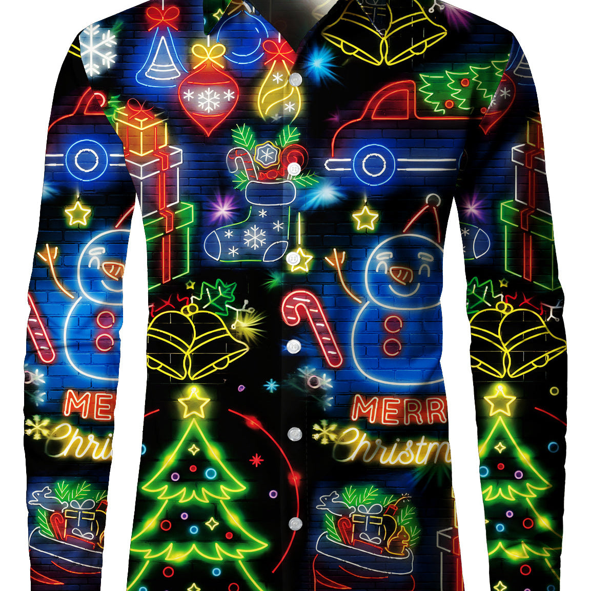 Chemise décontractée à manches longues pour hommes, drôle et néon pour les fêtes de Noël