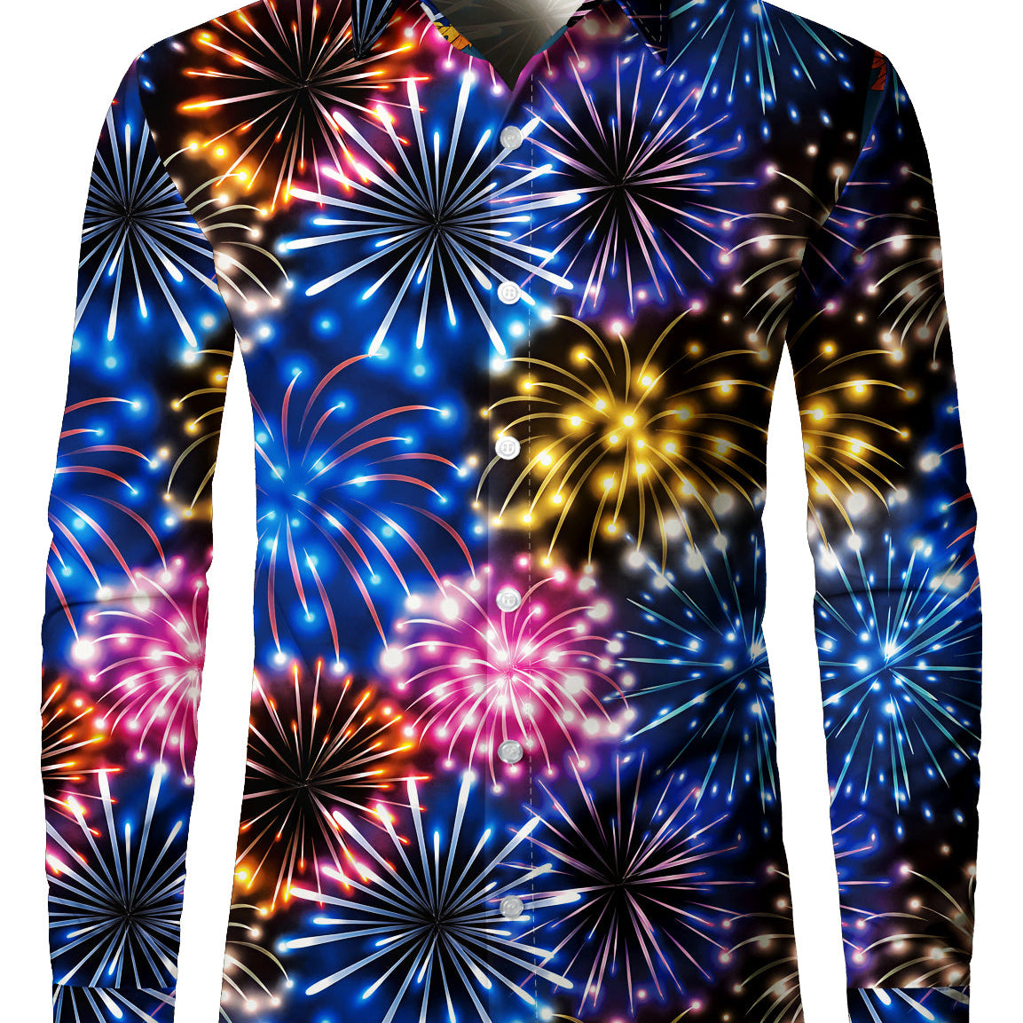 Chemise à manches longues pour hommes avec feux d'artifice pour le Nouvel An, à boutons
