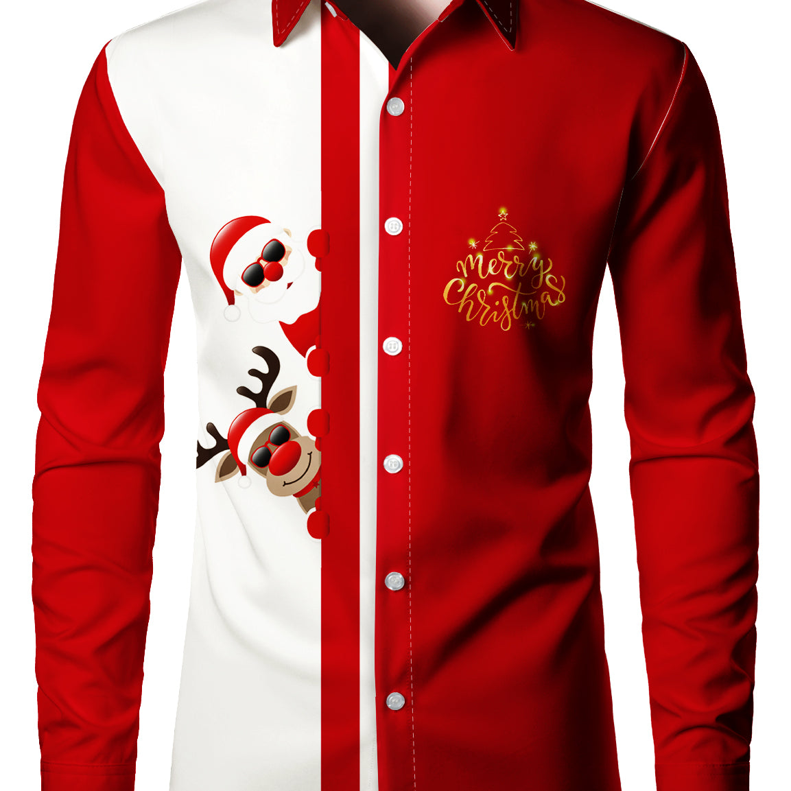 Chemise à manches longues pour homme avec rennes et Père Noël amusant pour les fêtes de Noël
