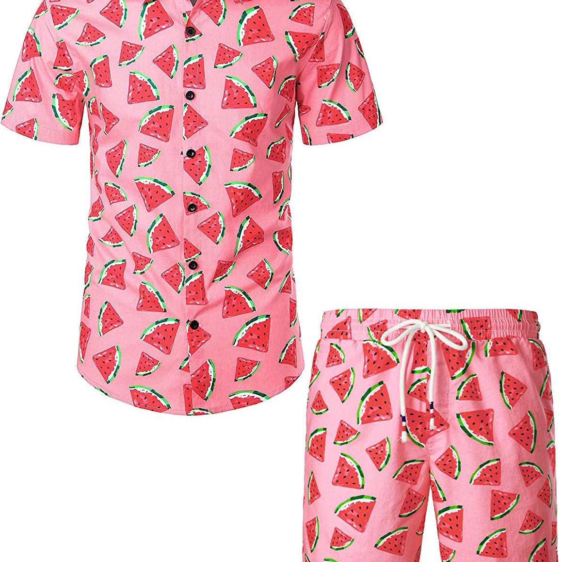 Ensemble chemise et short hawaïen en coton imprimé pastèque pour hommes