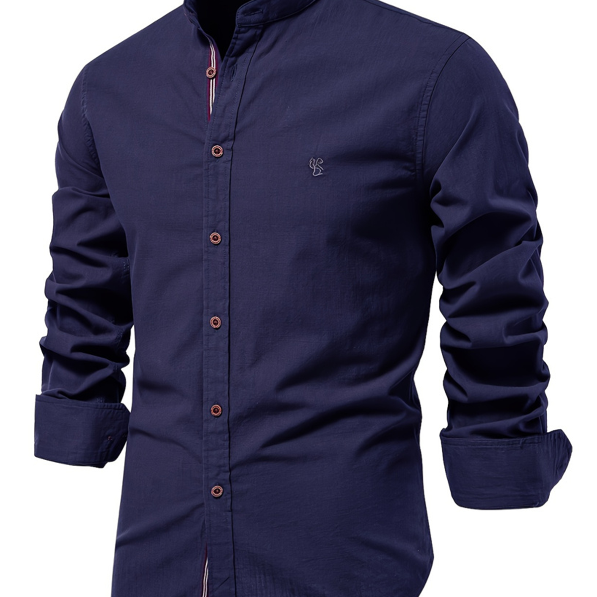 Chemise boutonnée à manches longues 100% coton de couleur unie pour hommes