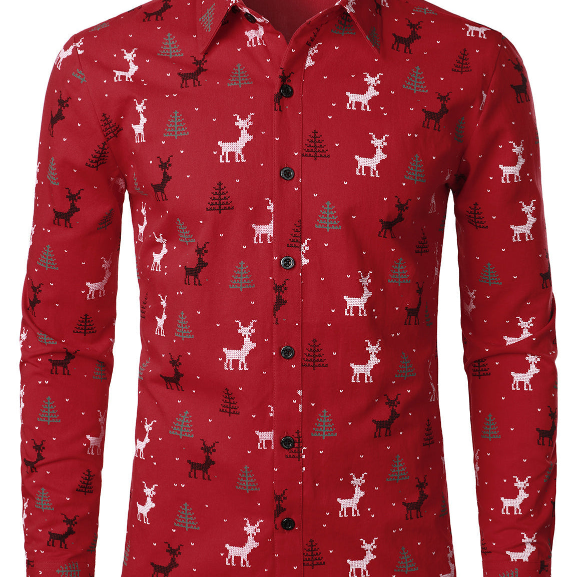 Chemise à manches longues rouge respirante à imprimé sapin de Noël pour hommes