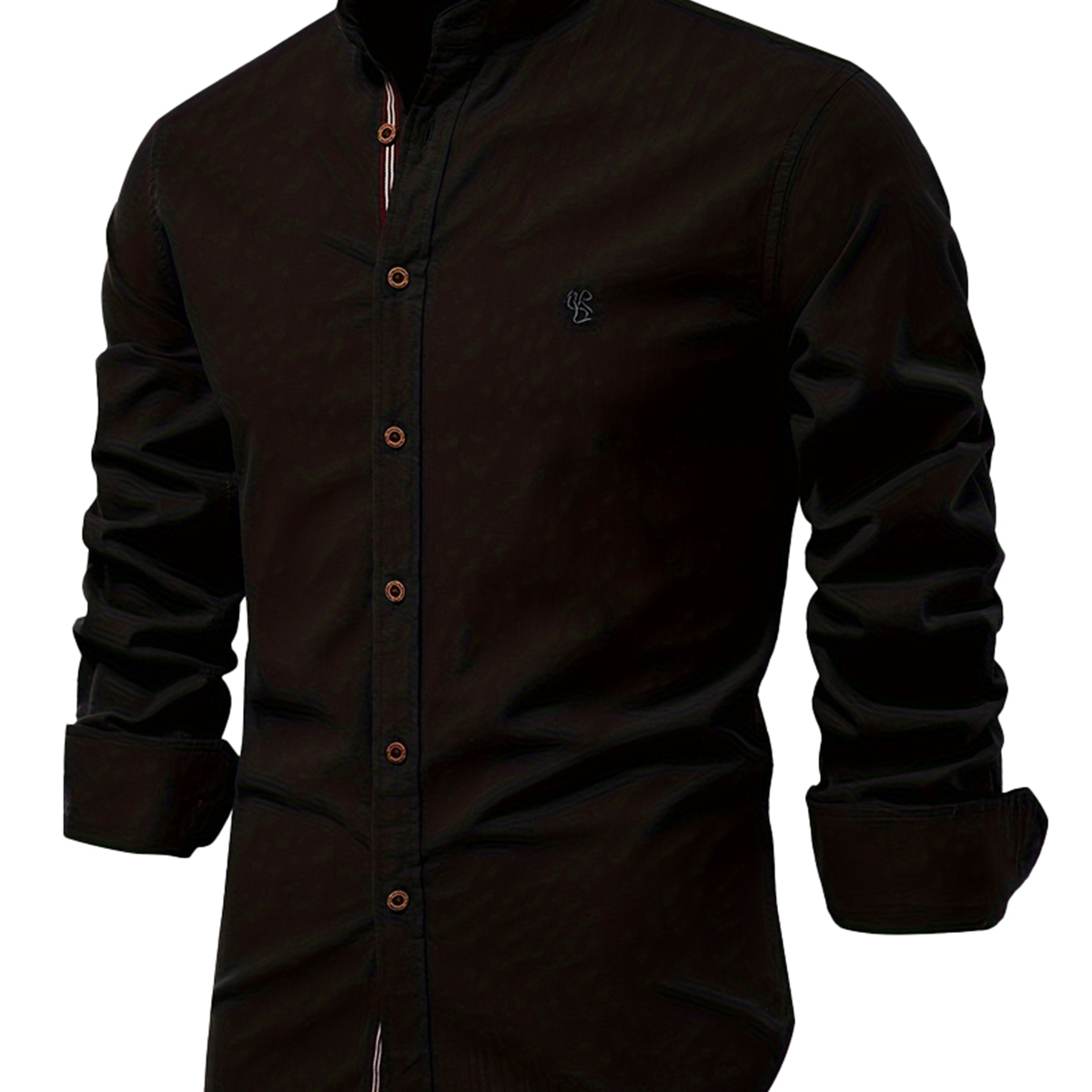 Chemise à manches longues boutonnée en coton de couleur unie respirante pour hommes