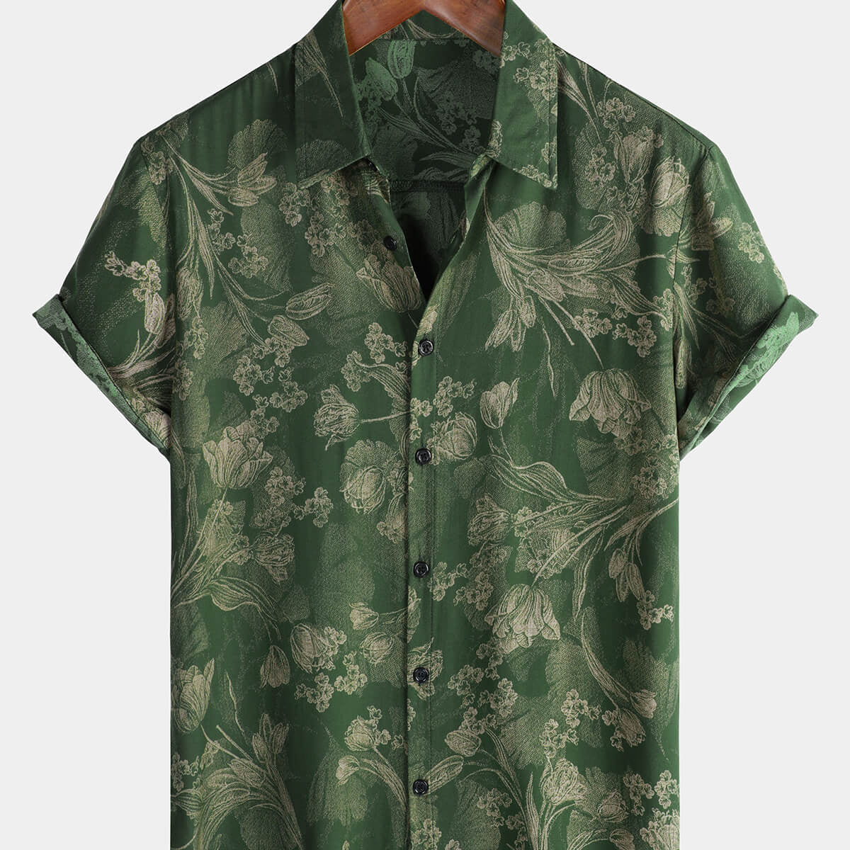 Chemise hawaïenne à manches courtes et boutons respirants pour homme style vintage vert