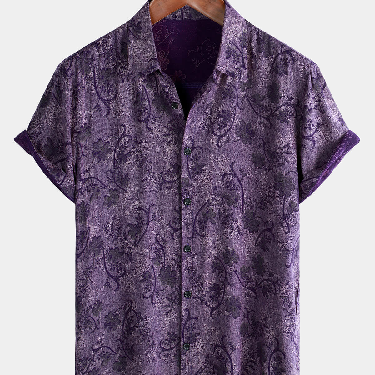 Chemise hawaïenne à manches courtes et boutons respirants pour homme style vintage violet