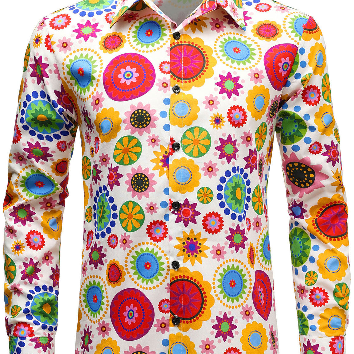 Chemise boutonnée à manches longues en coton à imprimé floral pour homme