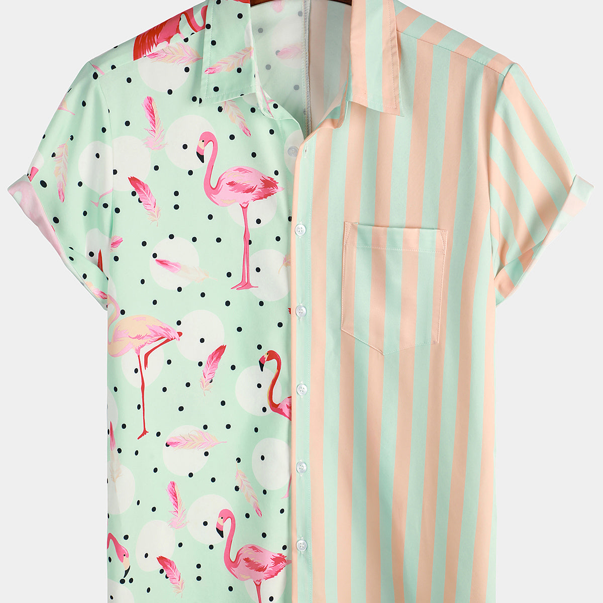Chemise d'été à manches courtes boutonnée à imprimé flamant rose pour hommes