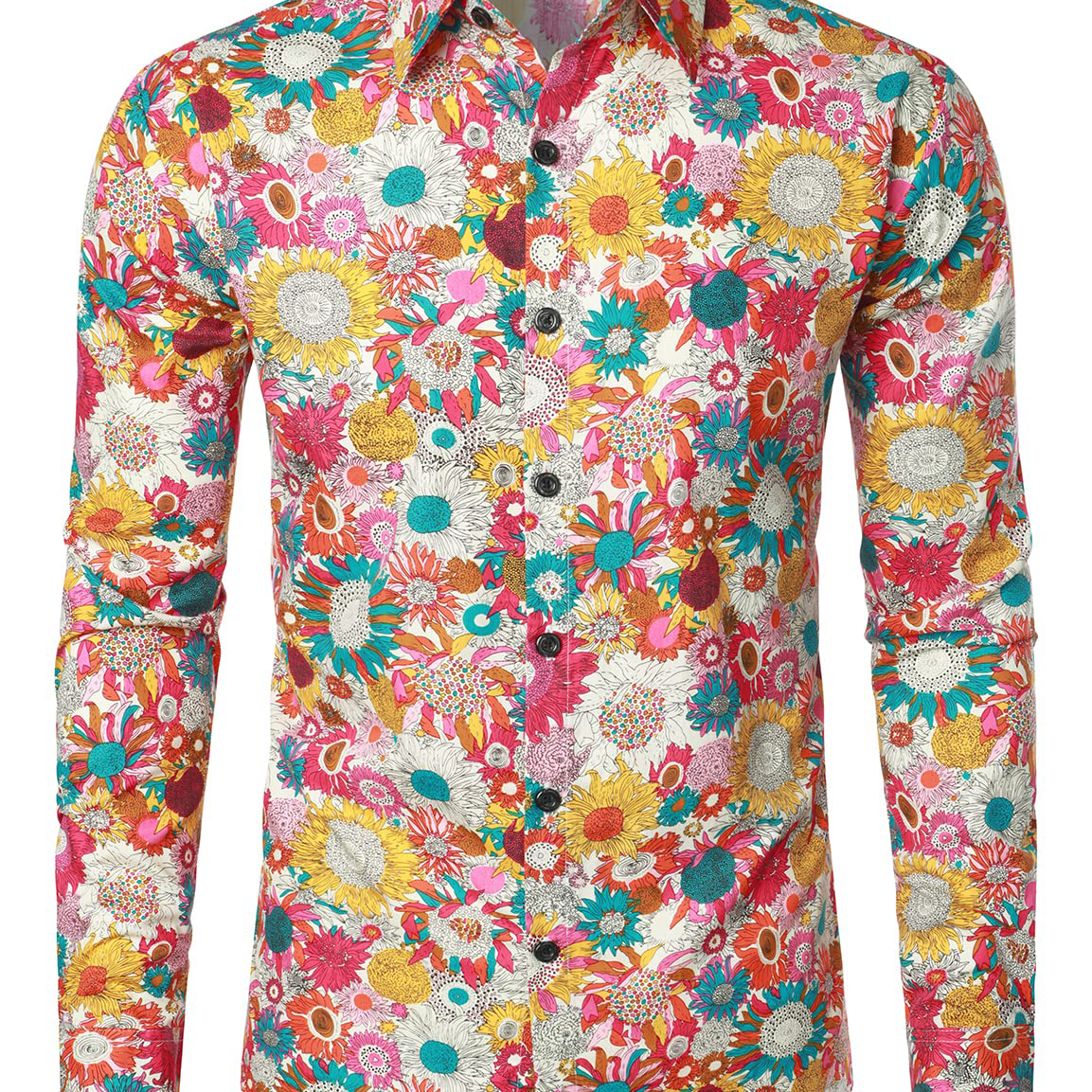 Chemise habillée vintage à manches longues en coton floral boutonné des années 70 pour hommes