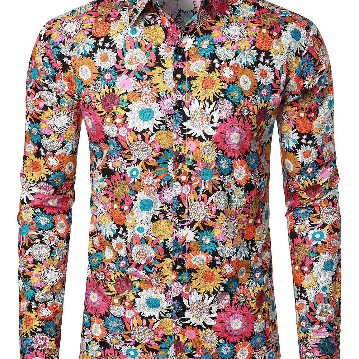 Chemise habillée à manches longues en coton fleuri pour hommes boutonnée des années 70