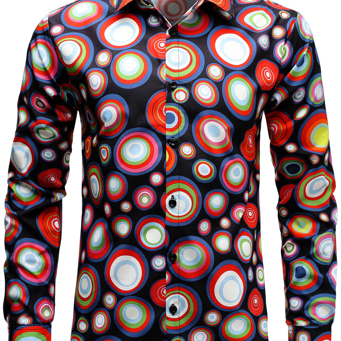 Chemise boutonnée à manches longues et imprimé cercles vintage en coton pour homme
