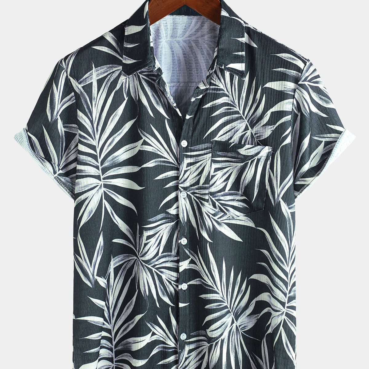 HGJH Chemise hawaïenne, chemise funky à feuilles noires bleues, chemise hawaïenne à col cubain, chemise à manches courtes, boutonnée sur le devant, chemise de plage douce pour homme
