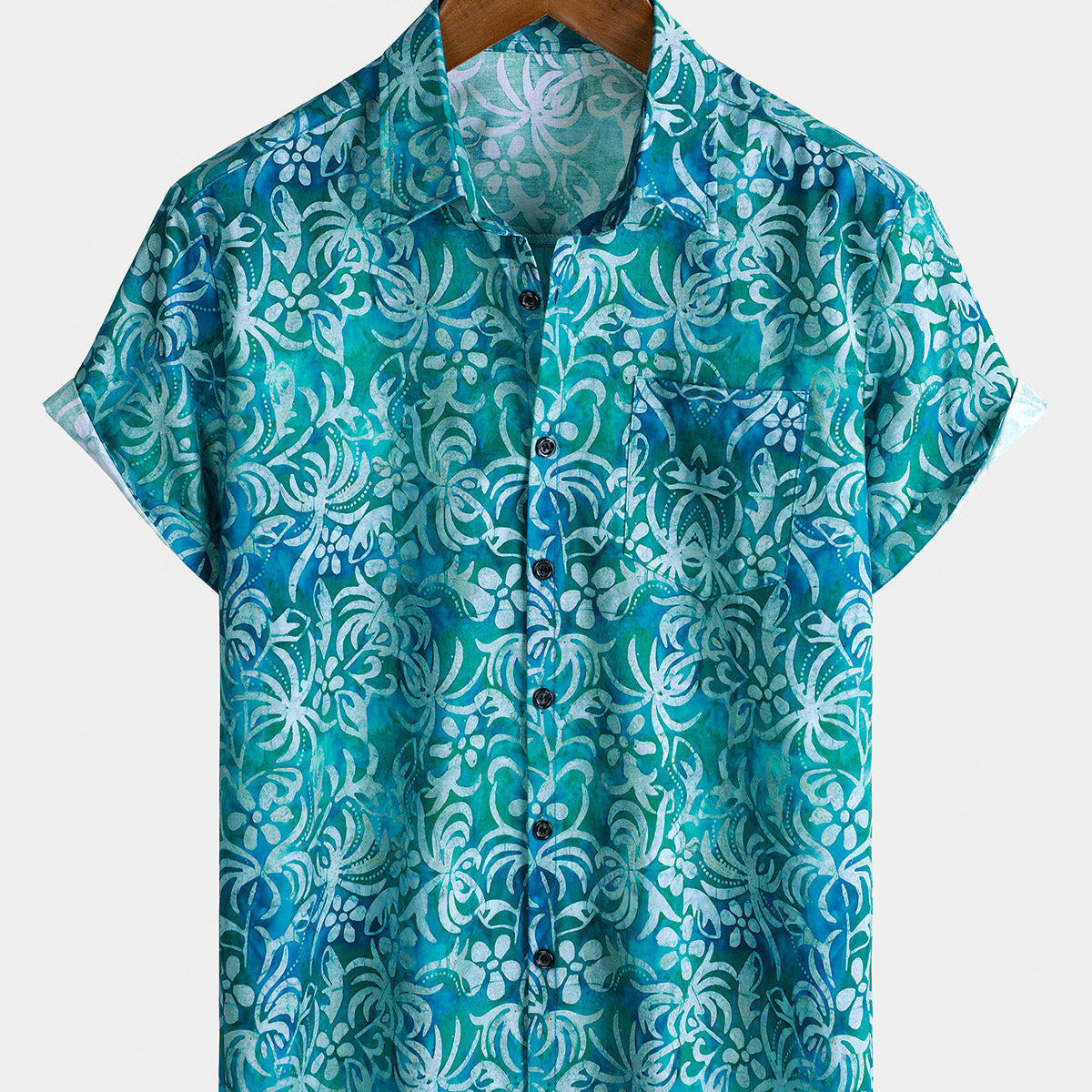 Chemise à manches courtes bleue pour homme, motif croisière hawaïenne