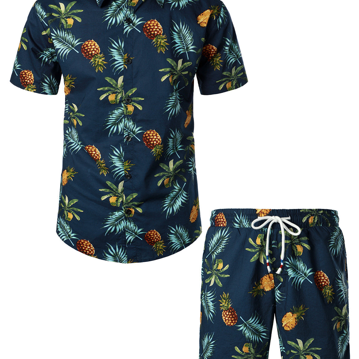 Ensemble chemise et short hawaïen en coton imprimé citron pour hommes, fruits tropicaux
