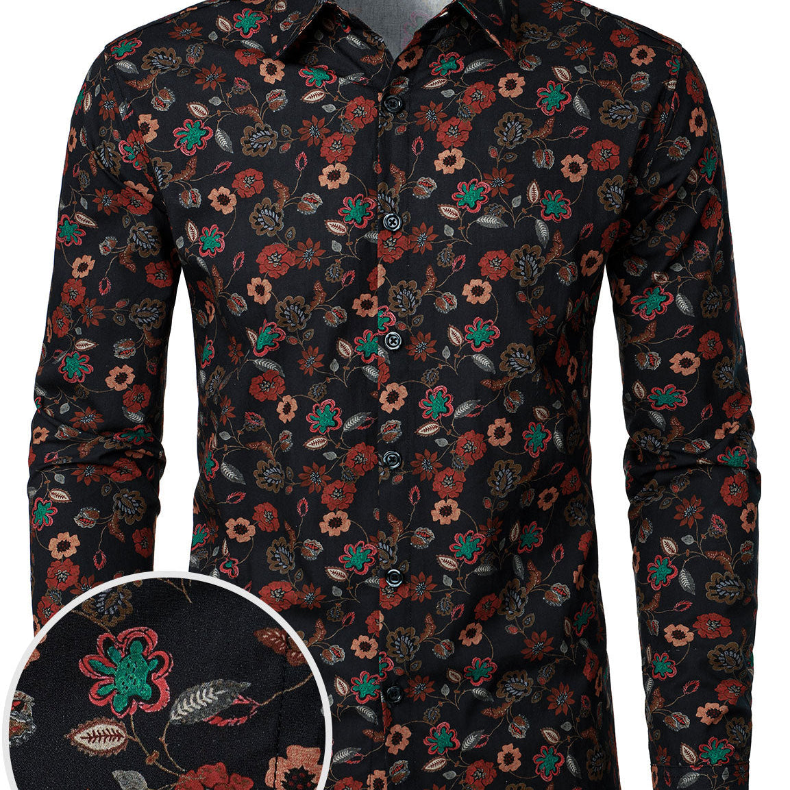 Chemise décontractée à manches longues et boutons à motif floral pour homme