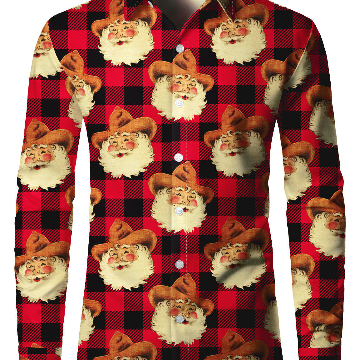 Chemise à manches longues pour hommes avec imprimé drôle de père Noël en tartan rouge pour Noël