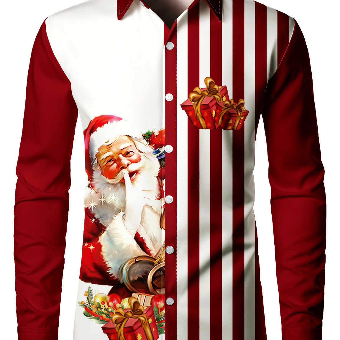 Chemise à manches longues pour hommes avec rayures rouges rétro et père Noël pour Noël