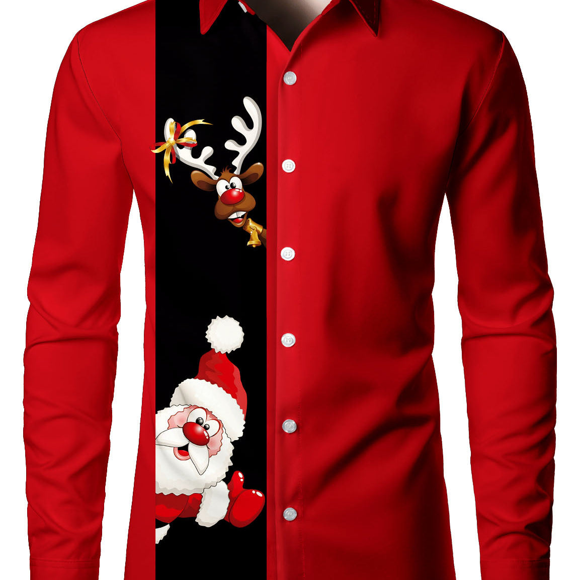 Chemise à manches longues pour hommes avec imprimé amusant de Père Noël et renne de Noël