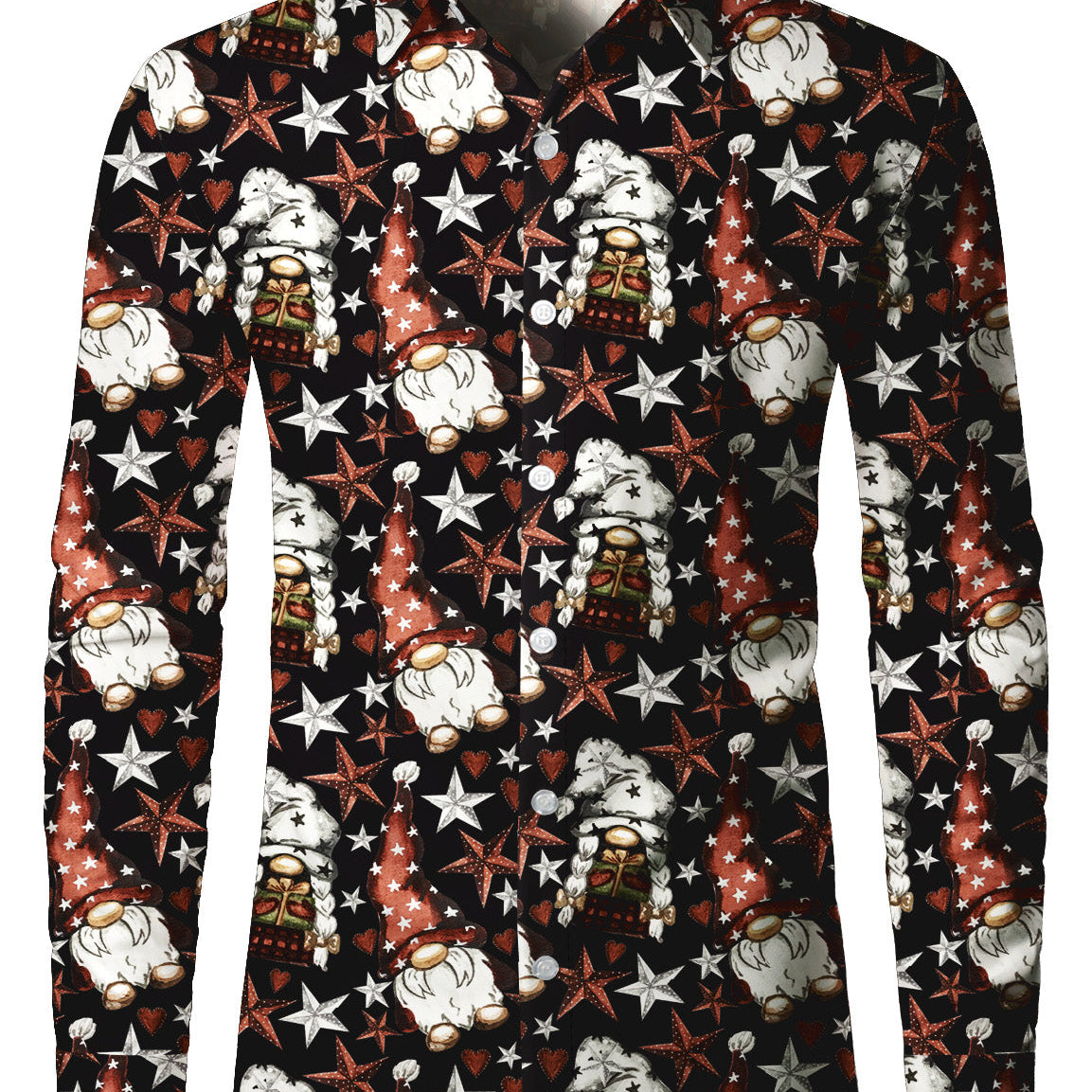 Chemise à manches longues pour hommes avec imprimé mignon de gnome pour Noël