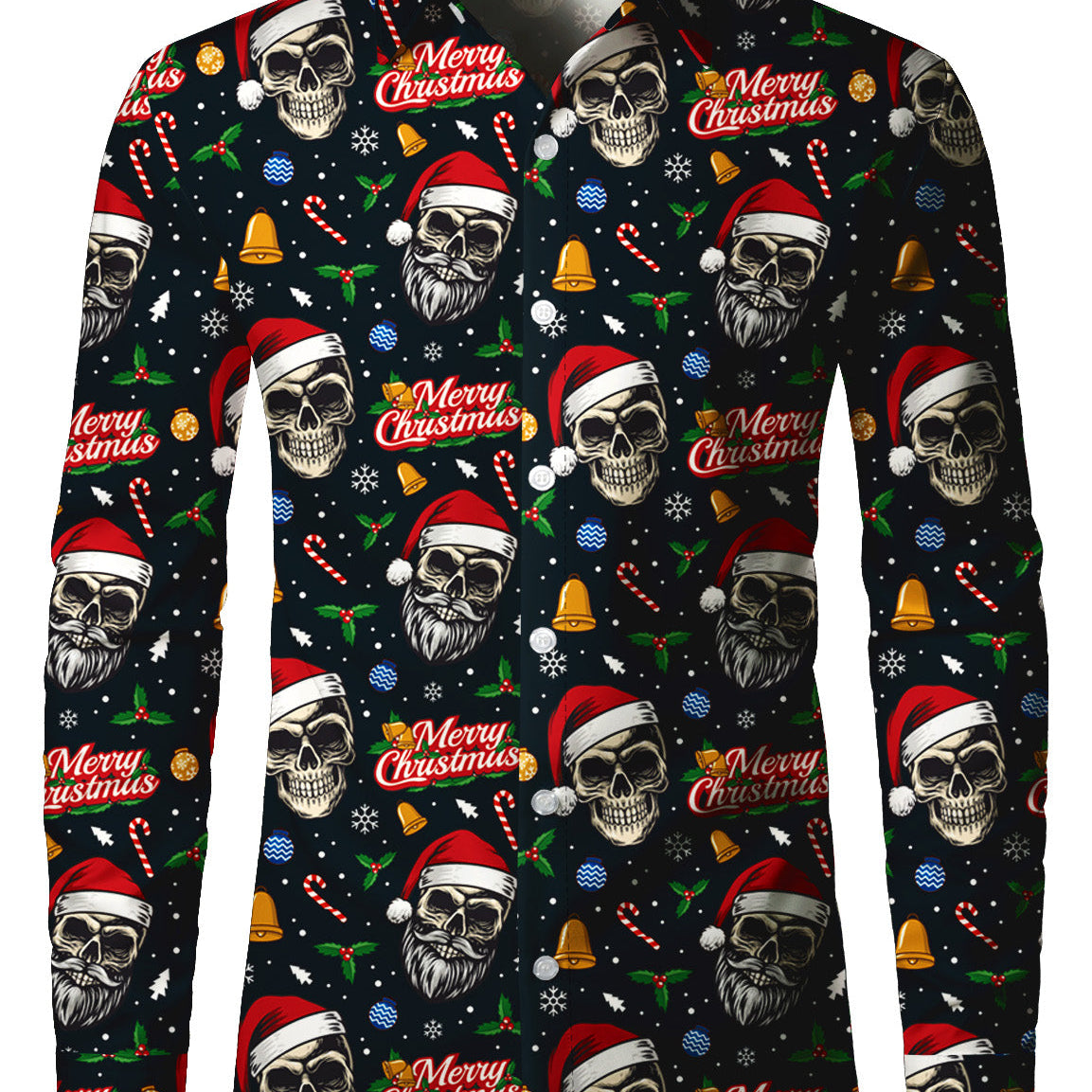 Chemise à manches longues pour hommes avec imprimé amusant de crâne de Noël