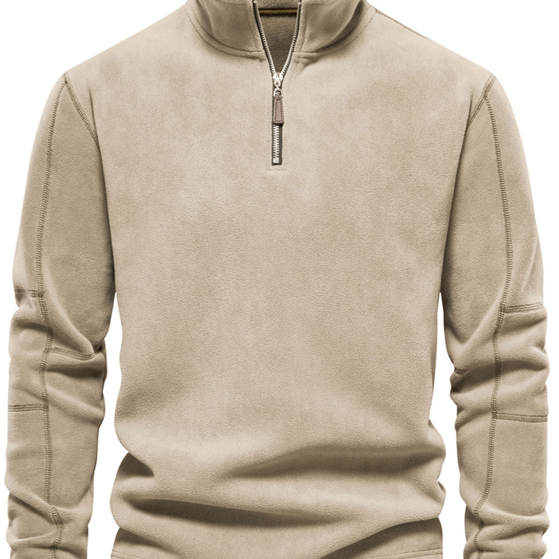 Sweat-shirt polaire chaud à manches longues et col montant pour homme avec demi-fermeture éclair