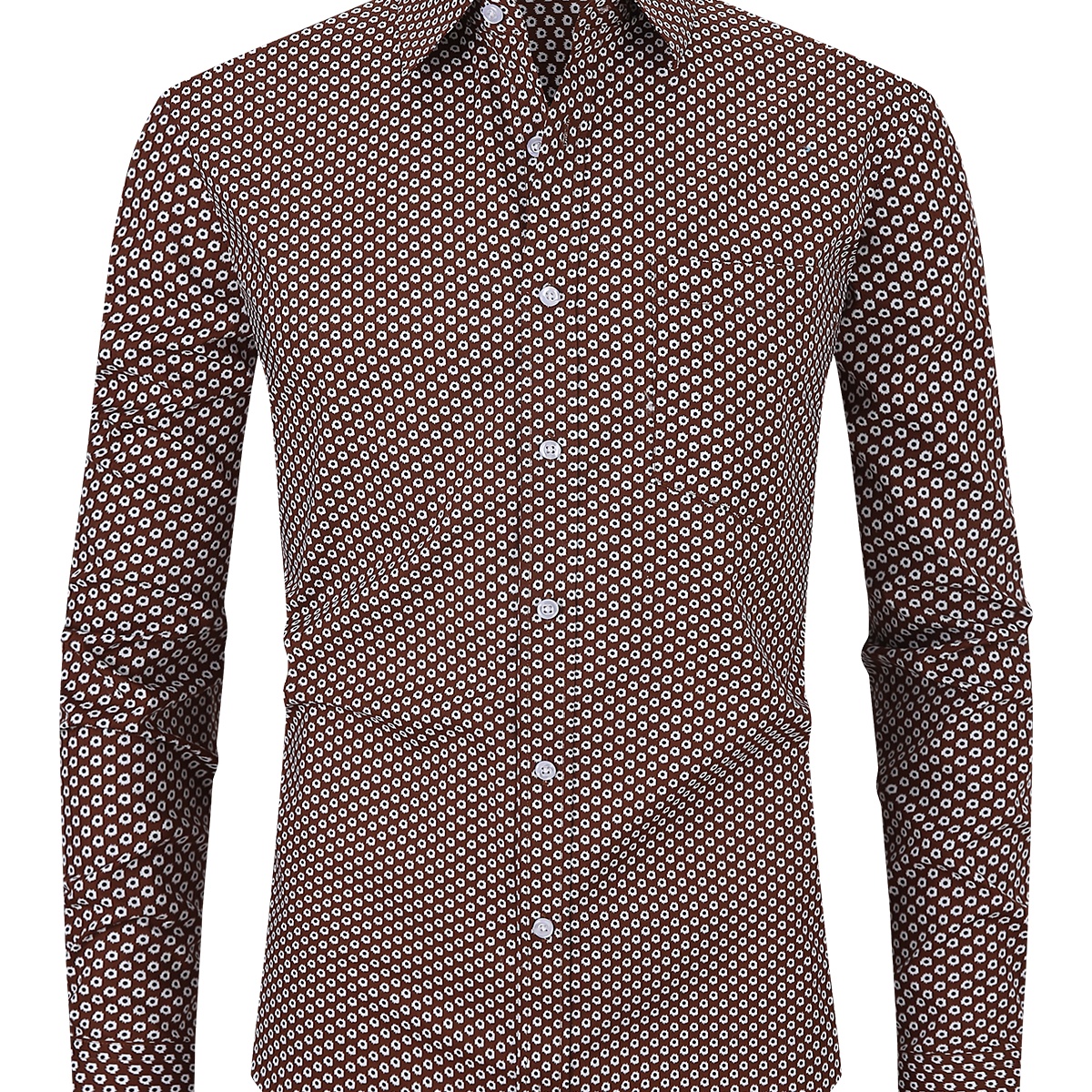 Chemise habillée à manches longues vintage marron à imprimé décontracté pour hommes